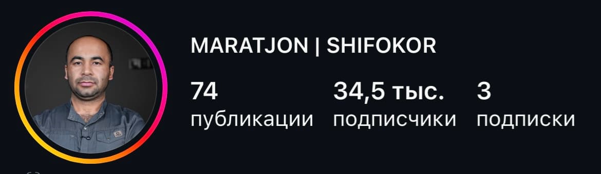 Maratjon: 34,5 ming obunachi. Profil skrinshoti.